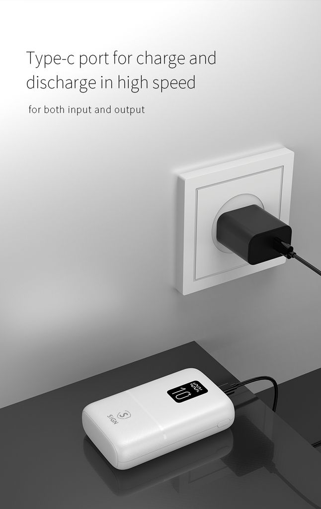 SiGN Mini Powerbank med Display 10 000mAh Valkoinen