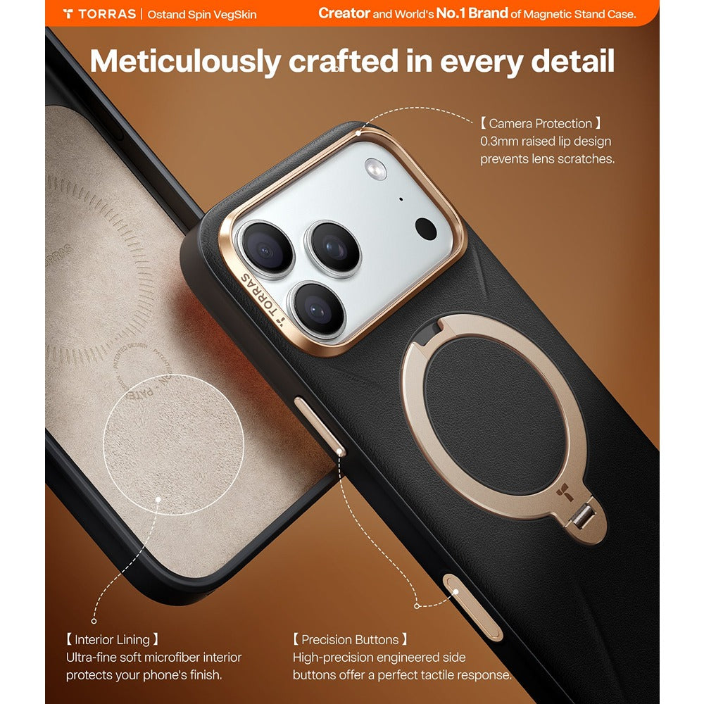 Torras iPhone 17 Pro Kuori Ostand Q3 Vegskin Obsidianmusta