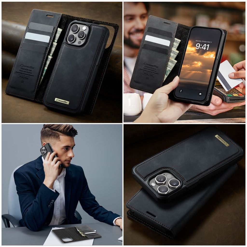 CaseMe iPhone 13 Pro Kotelo C49 Series Musta