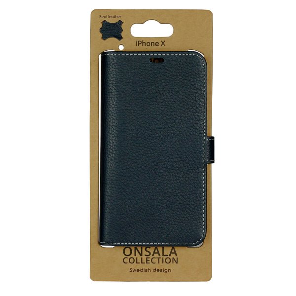 Onsala iPhone X/Xs Kotelo, Aitoa Nahkaa, Sininen