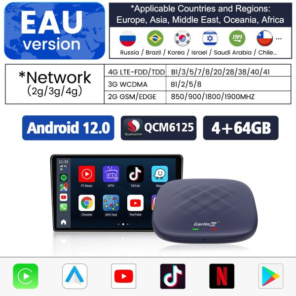 Carlinkit T-Box Plus 64GB AI-laatikko Android Auto/Carplay TV