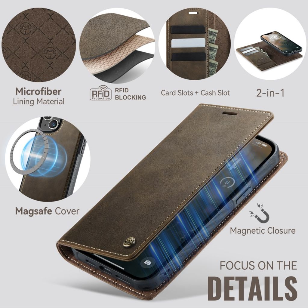CaseMe iPhone 15 Kotelo C49 Series Ruskea
