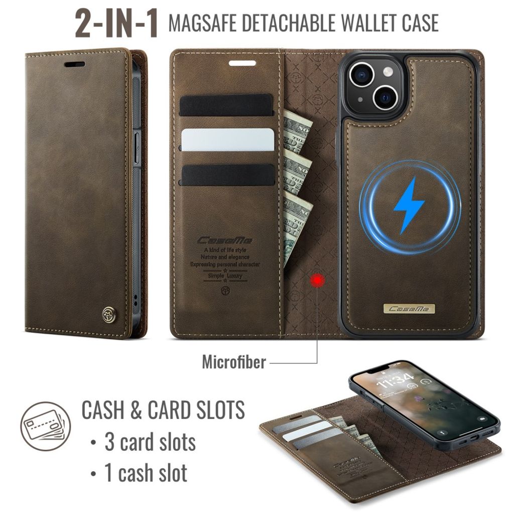CaseMe iPhone 15 Kotelo C49 Series Ruskea