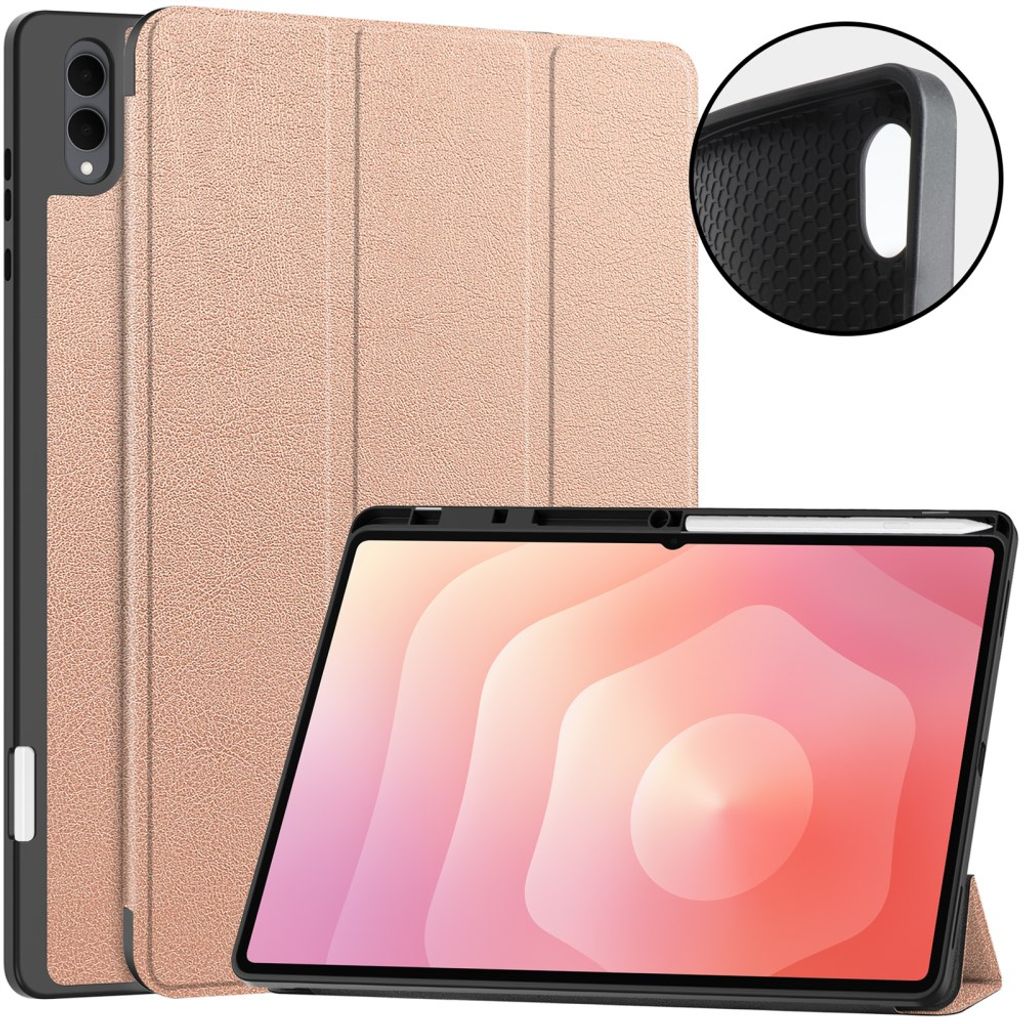 Samsung Galaxy Tab S11 Ultra/S12 Ultra Kotelo Tri-Fold Kynäloukero Ruusukulta