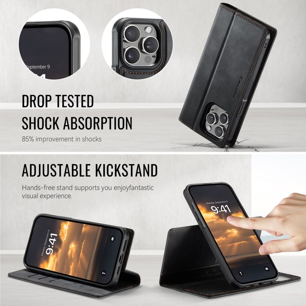 CaseMe iPhone 14 Pro Kotelo C49 Series Musta