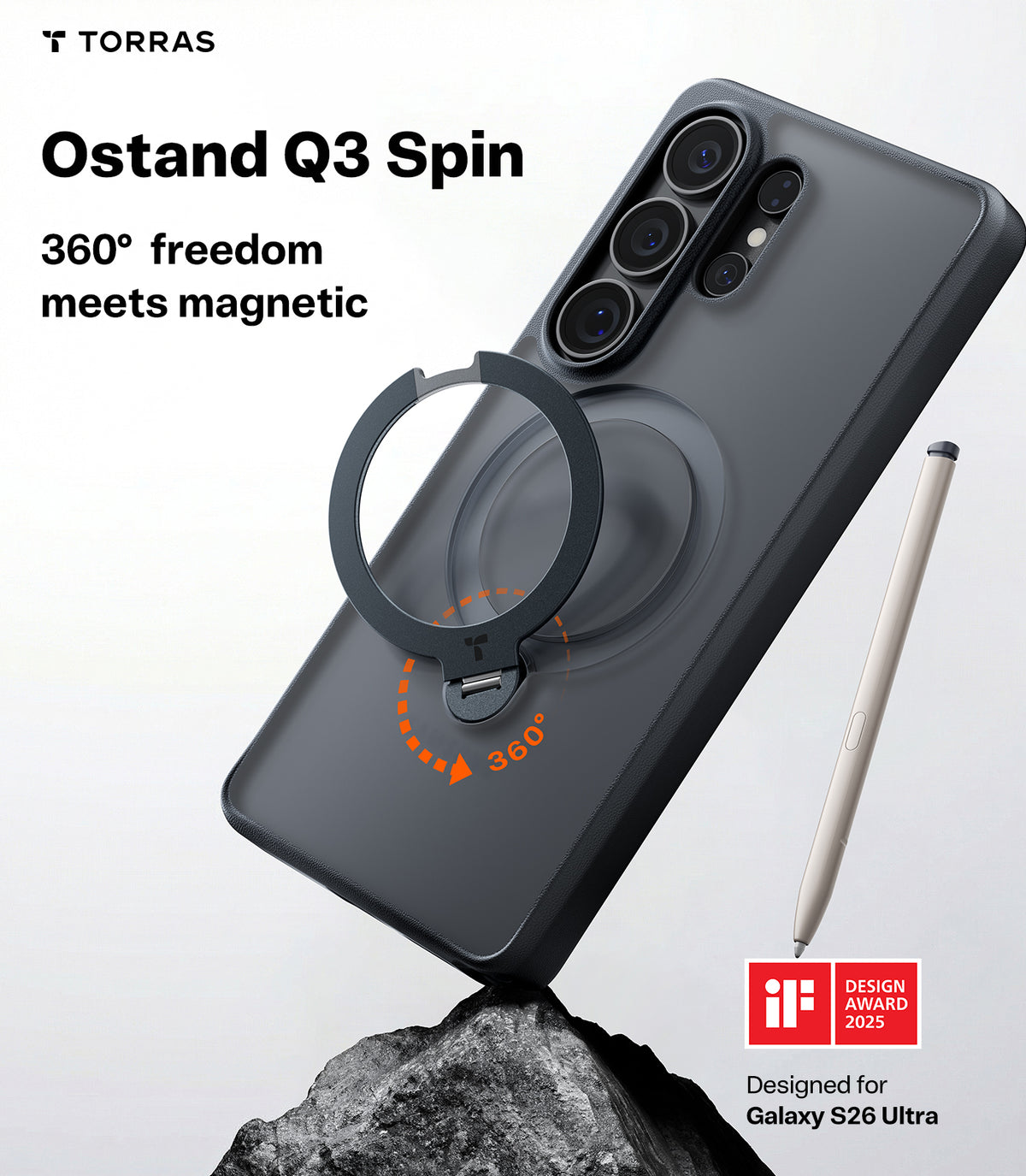 Torras Samsung Galaxy S26 Ultra Kuori Ostand Q3 Spin Obsidian Black