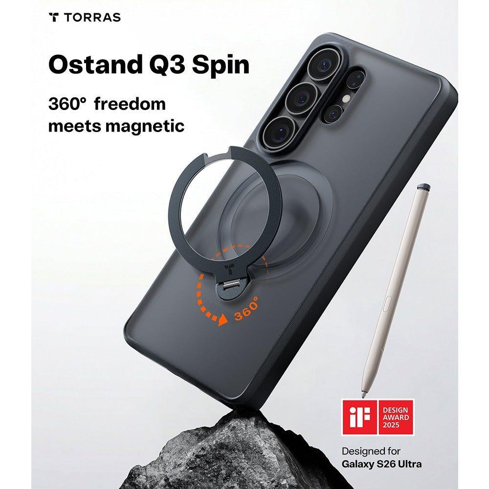 Torras Samsung Galaxy S26 Ultra Kuori Ostand Q3 Spin Obsidian Black