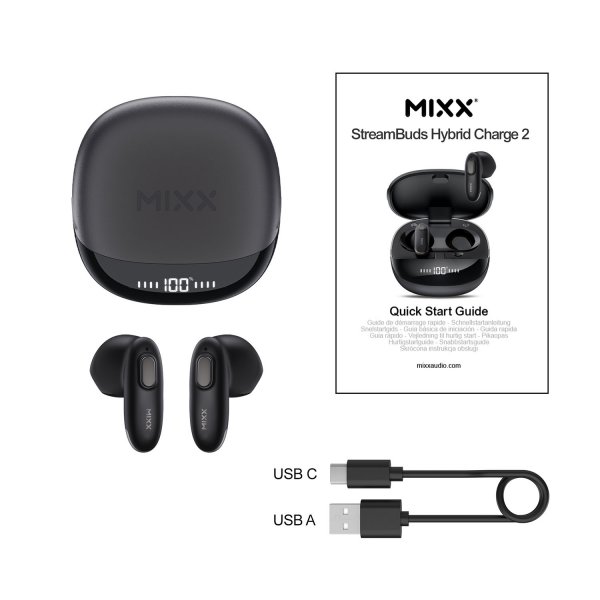 Mixx Langattomat StreamBuds Hybrid Charge 2 -kuulokkeet, musta