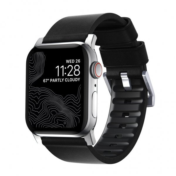 Nomad Apple Watch 44/45/46mm/Apple Watch Ultra ranneke Active Band Pro Silver Hardware Musta