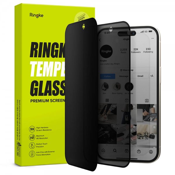 Ringke iPhone 15 Pro Max Näytönsuoja Privacy Tempered Glass Asennusapu