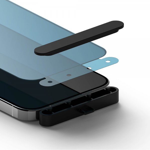 Ringke iPhone 15 Pro -näytönsuoja, Privacy Tempered Glass, asennuskehys