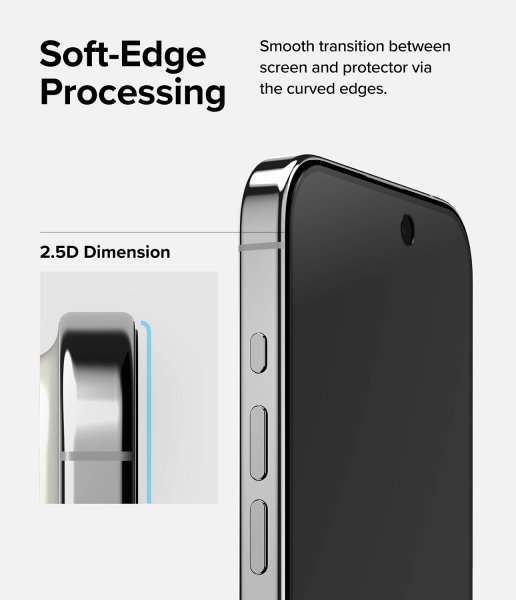 Ringke iPhone 15 Pro -näytönsuoja, Privacy Tempered Glass, asennuskehys