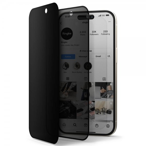 Ringke iPhone 15 Plus -yksityisyysnäytönsuoja karkaistua lasia asennuskehikon kanssa