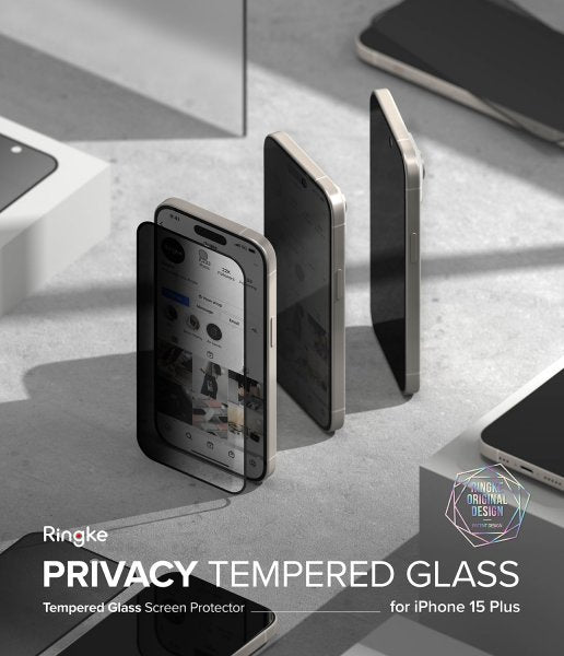 Ringke iPhone 15 Plus -yksityisyysnäytönsuoja karkaistua lasia asennuskehikon kanssa