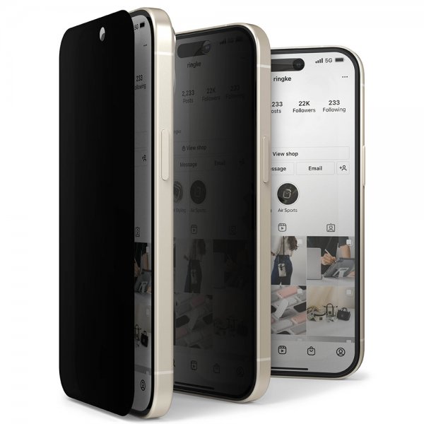 Ringke iPhone 15 näytönsuoja Privacy Tempered Glass asennusohjain