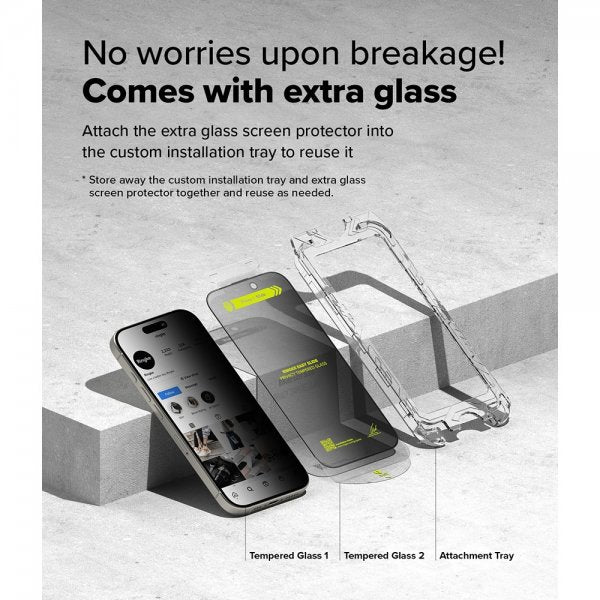 Ringke iPhone 16 Pro Max -näytönsuoja Easy Slide Privacy, 2 kpl