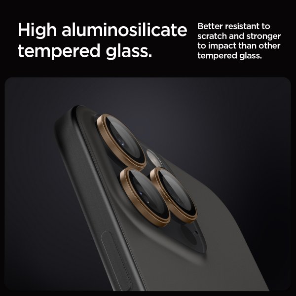 Spigen iPhone 16 Pro/Pro Max/17 Pro/Pro Max Kameran suojalasi GLAS.tR EZ Fit Optik Pro 2-pakkaus Desert Titanium