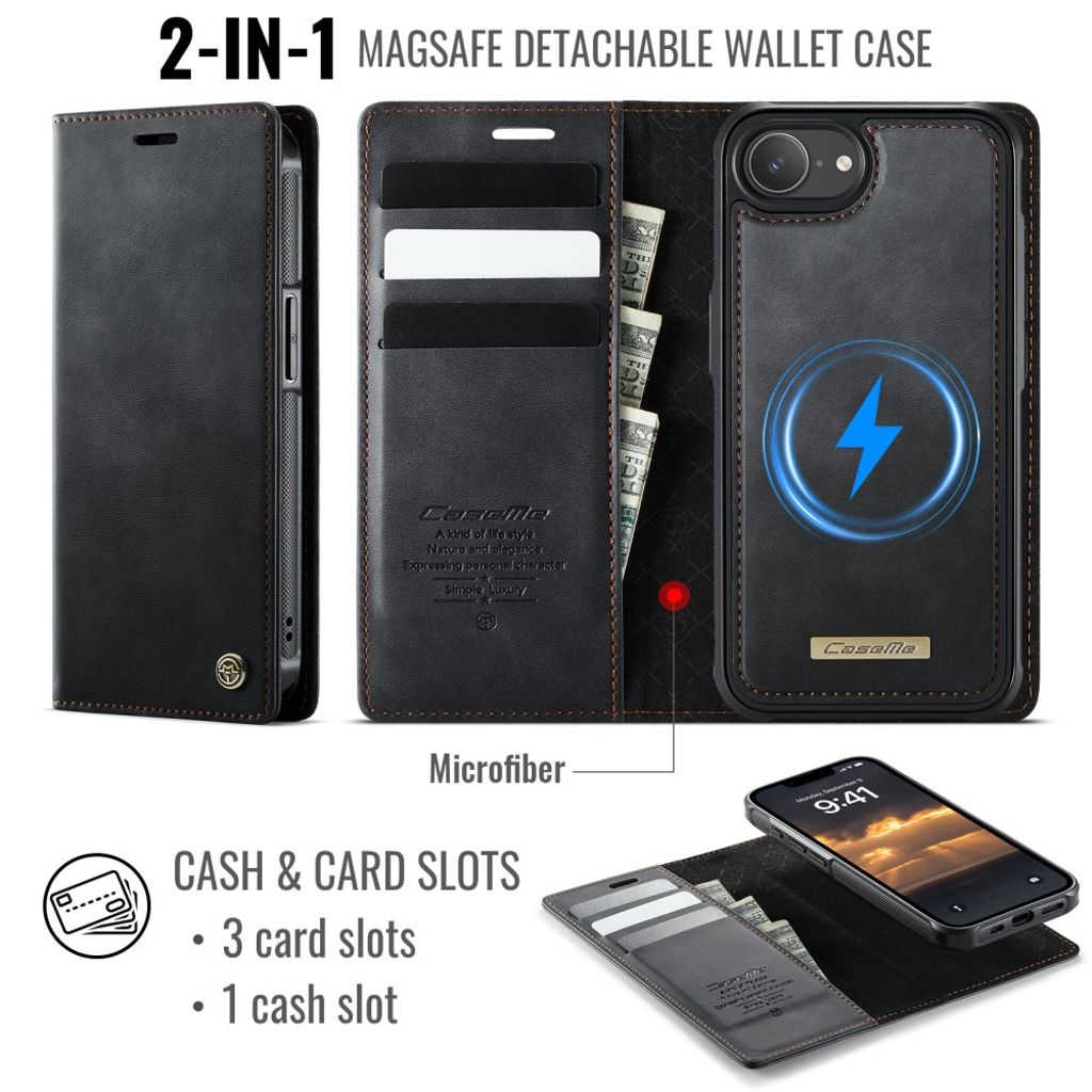 CaseMe iPhone 16e/iPhone 17e Kotelo C49 Series Musta