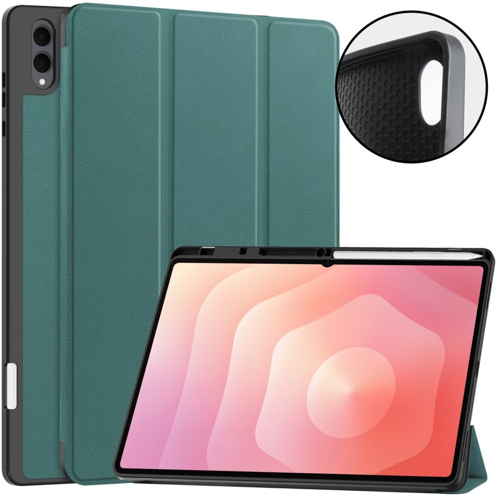 Samsung Galaxy Tab S11 Ultra/S12 Ultra Kotelo Tri-Fold Kynäloukero Vihreä