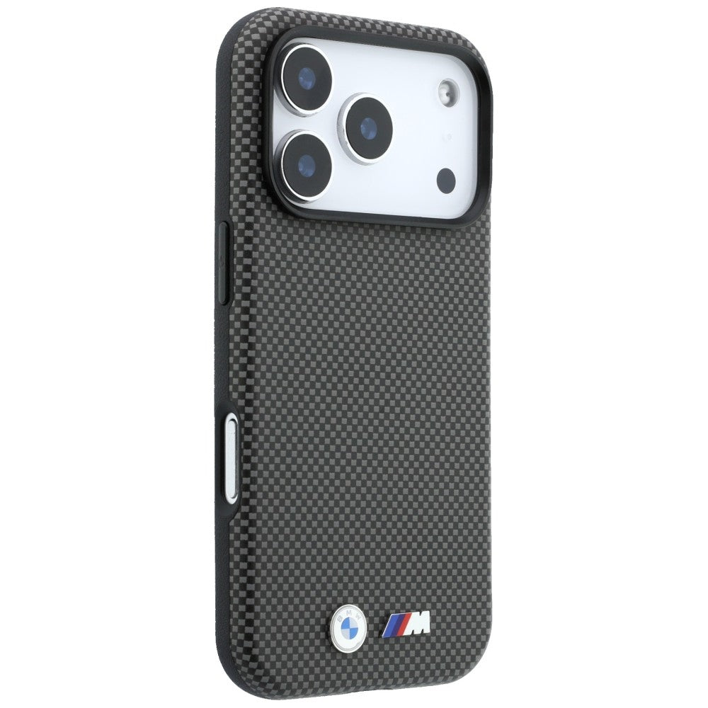 BMW iPhone 17 Pro Max/iPhone 18 Pro Max Kuori M Quadrille Kevlar Metallilogo Harmaa
