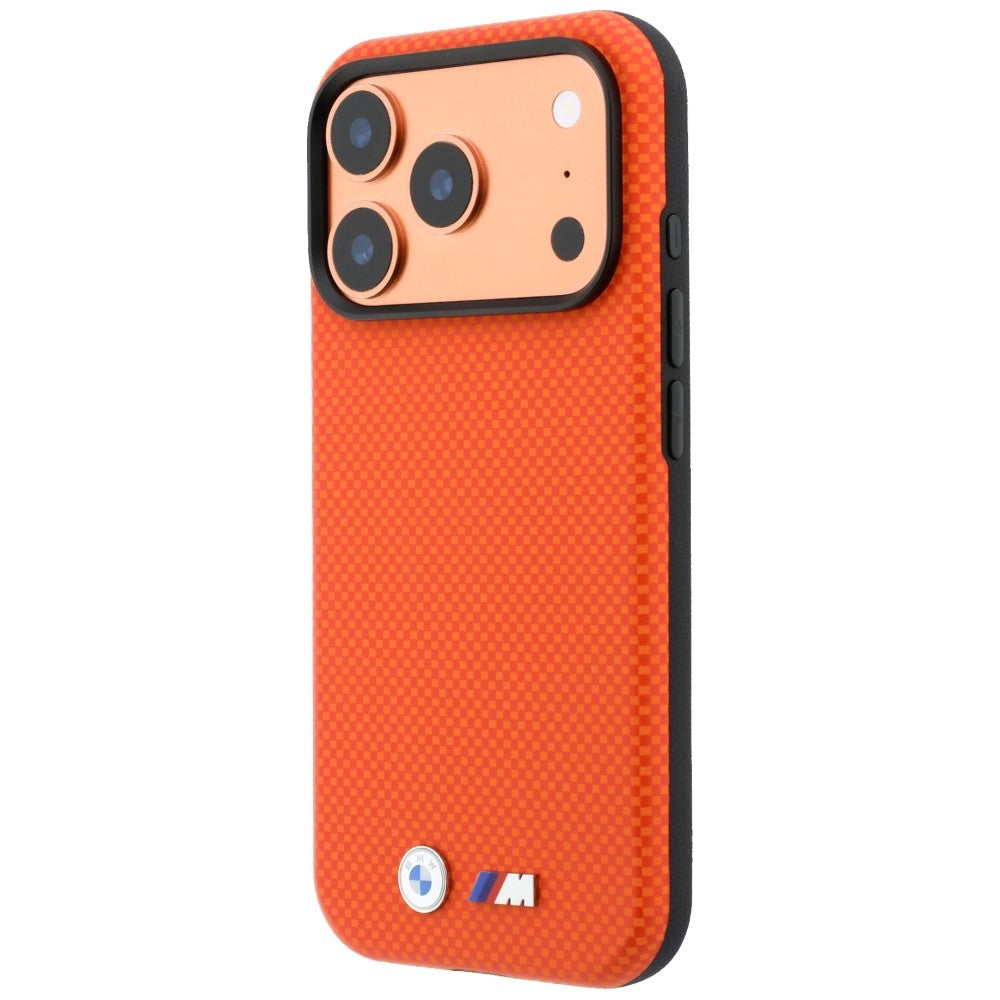 BMW iPhone 17 Pro Max/iPhone 18 Pro Max Kuori M Ruudullinen Kevlar-metallilogo Oranssi