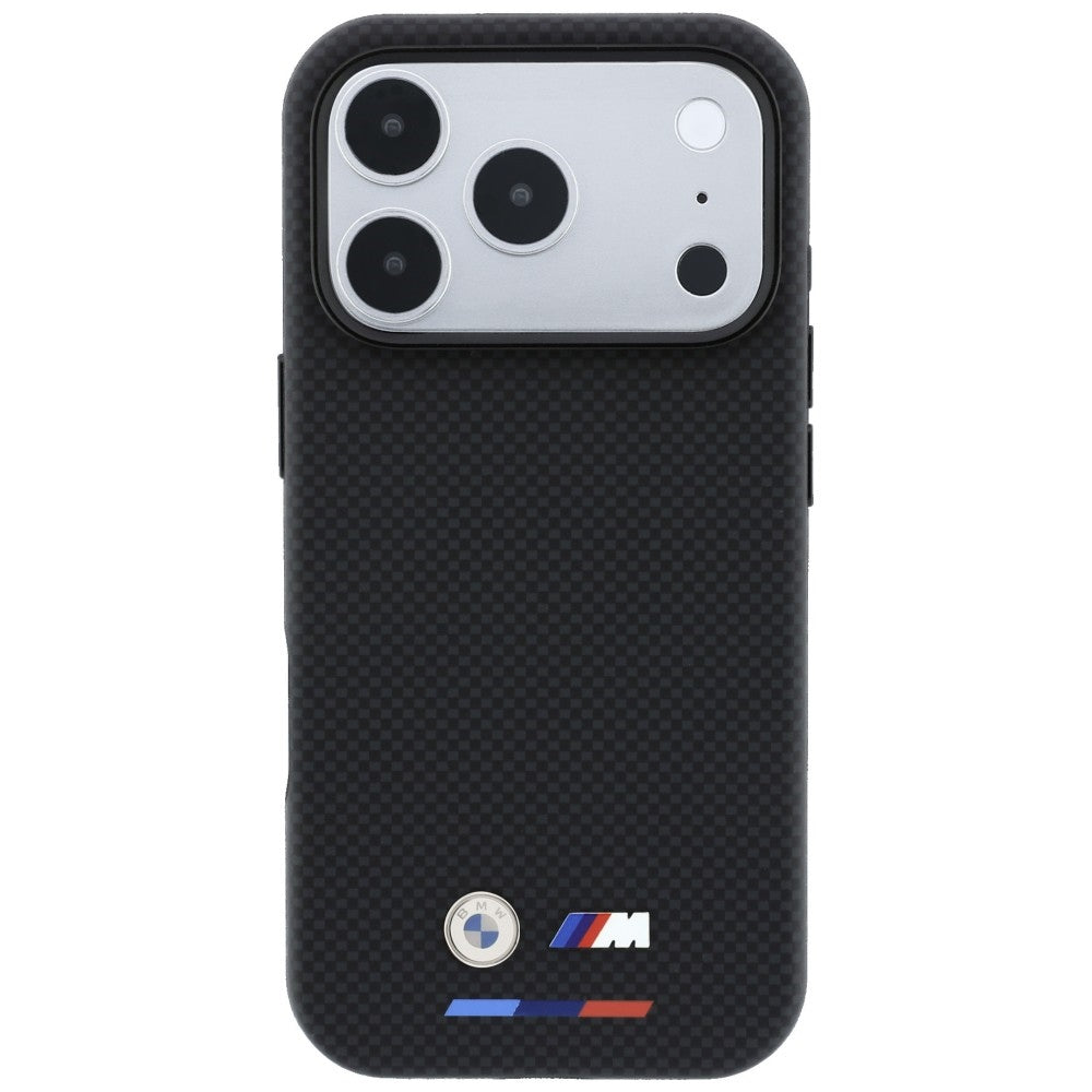 BMW iPhone 17 Pro/iPhone 18 Pro Kuori M Quadrille Kevlar Tricolor & Metal Logo Musta