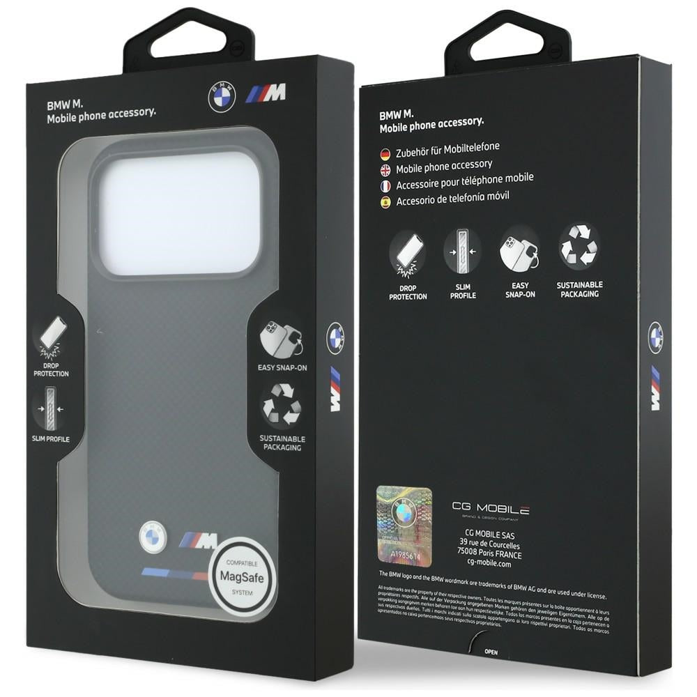 BMW iPhone 17 Pro Max/iPhone 18 Pro Max Kuori M Quadrille Kevlar Tricolor & Metal Logo Musta