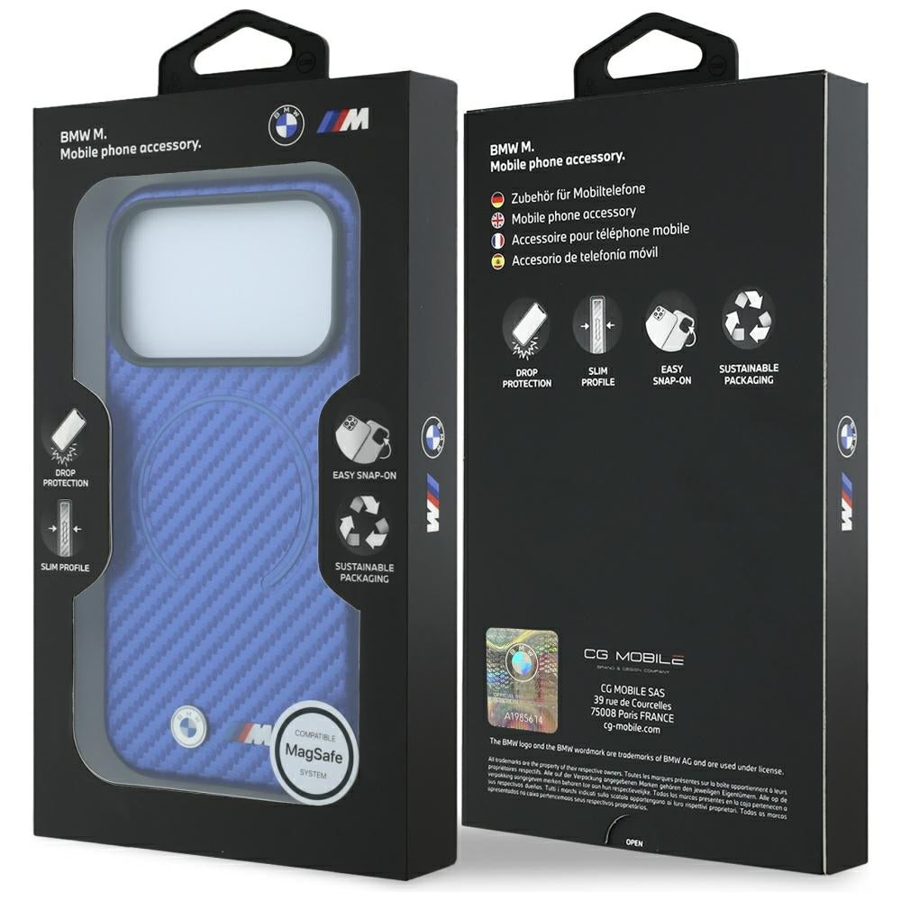 BMW iPhone 17 Pro Max/iPhone 18 Pro Max Kuori M Carbon Printed Ring Sininen