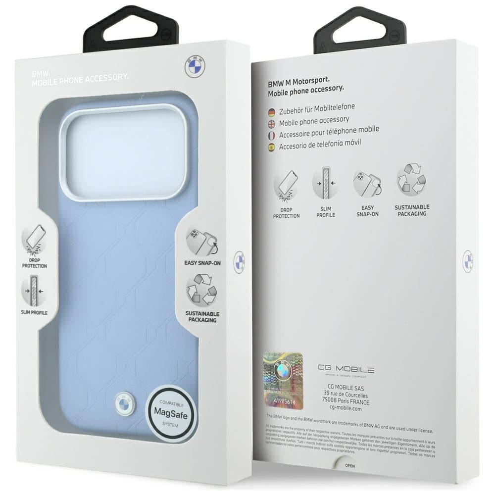 BMW iPhone 17 Pro/iPhone 18 Pro Kuori Debossed tikattu Sininen