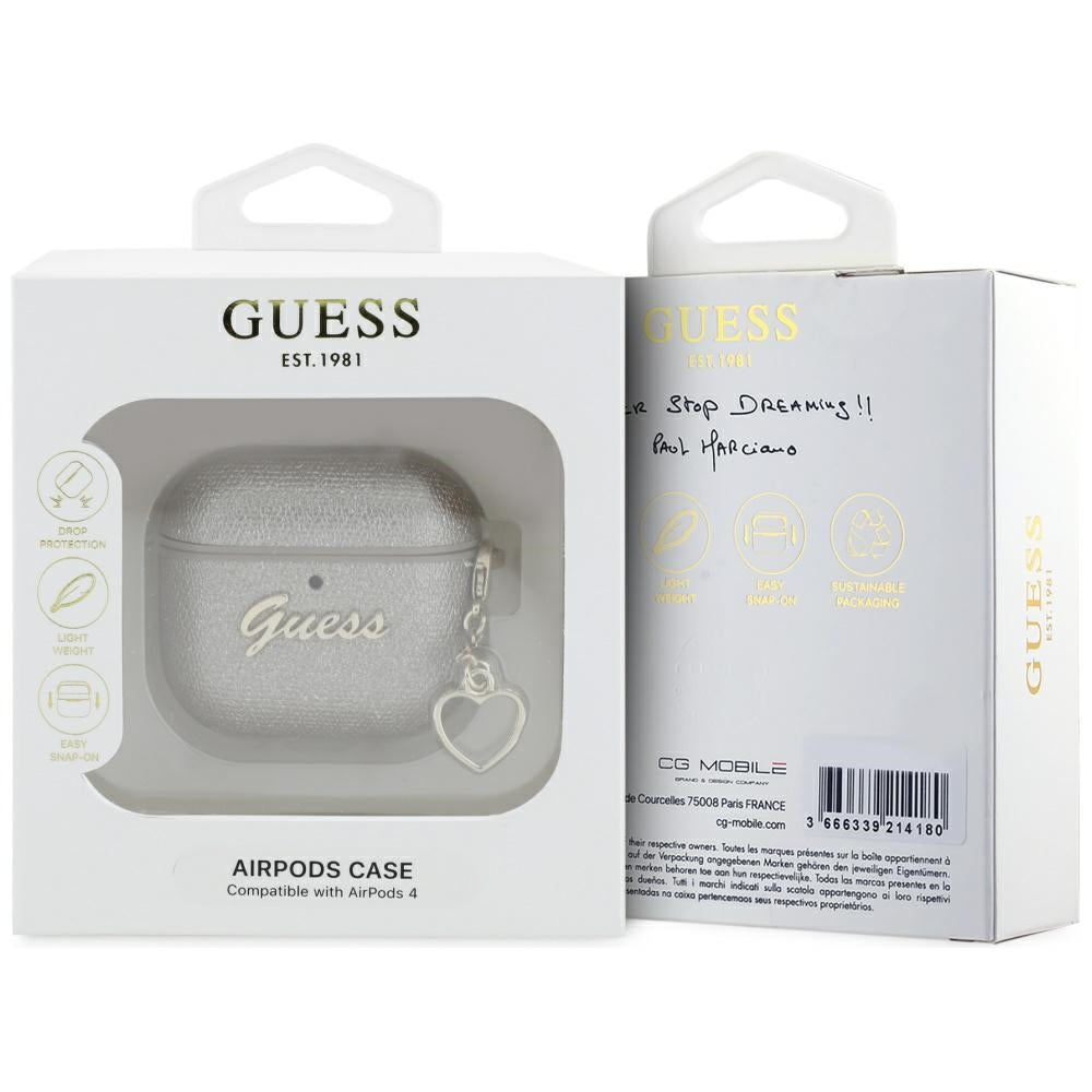 Guess AirPods 4 Kuori Metallic Script Charm Kulta