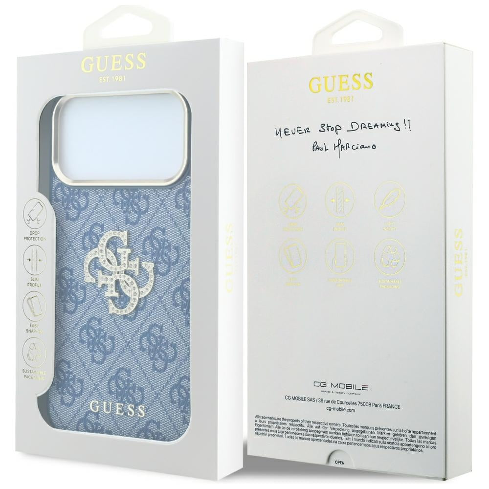 Guess iPhone 17 Pro/iPhone 18 Pro Kuori 4G Strass Logo Sininen