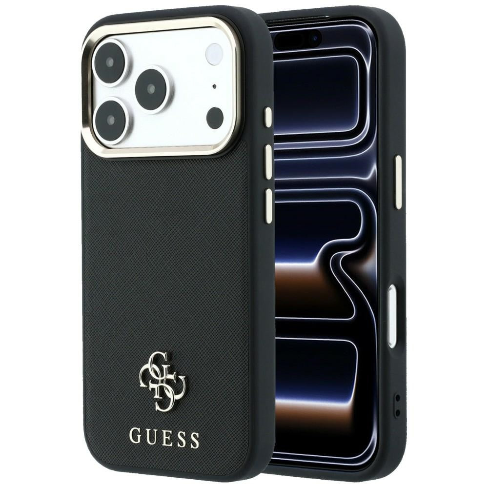 Guess iPhone 17 Pro Max/iPhone 18 Pro Max Kuori Saffiano 4G Classic Logo Musta