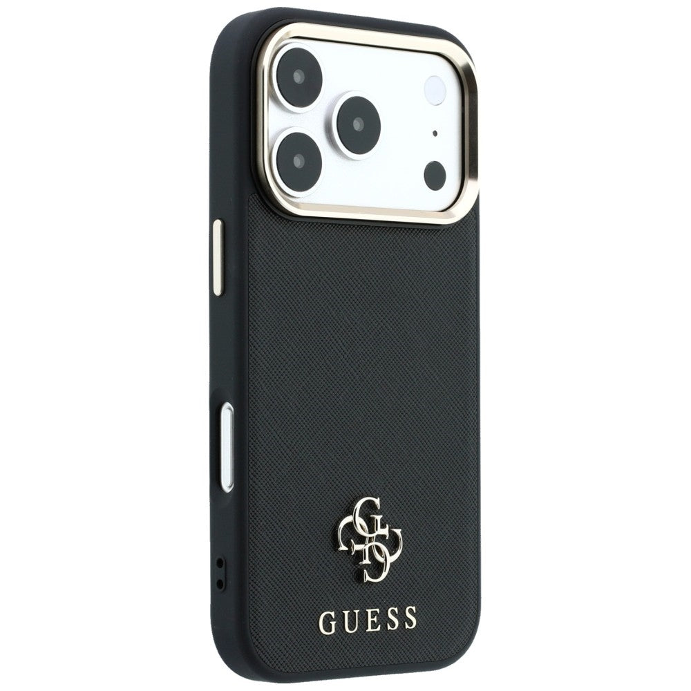 Guess iPhone 17 Pro Max/iPhone 18 Pro Max Kuori Saffiano 4G Classic Logo Musta