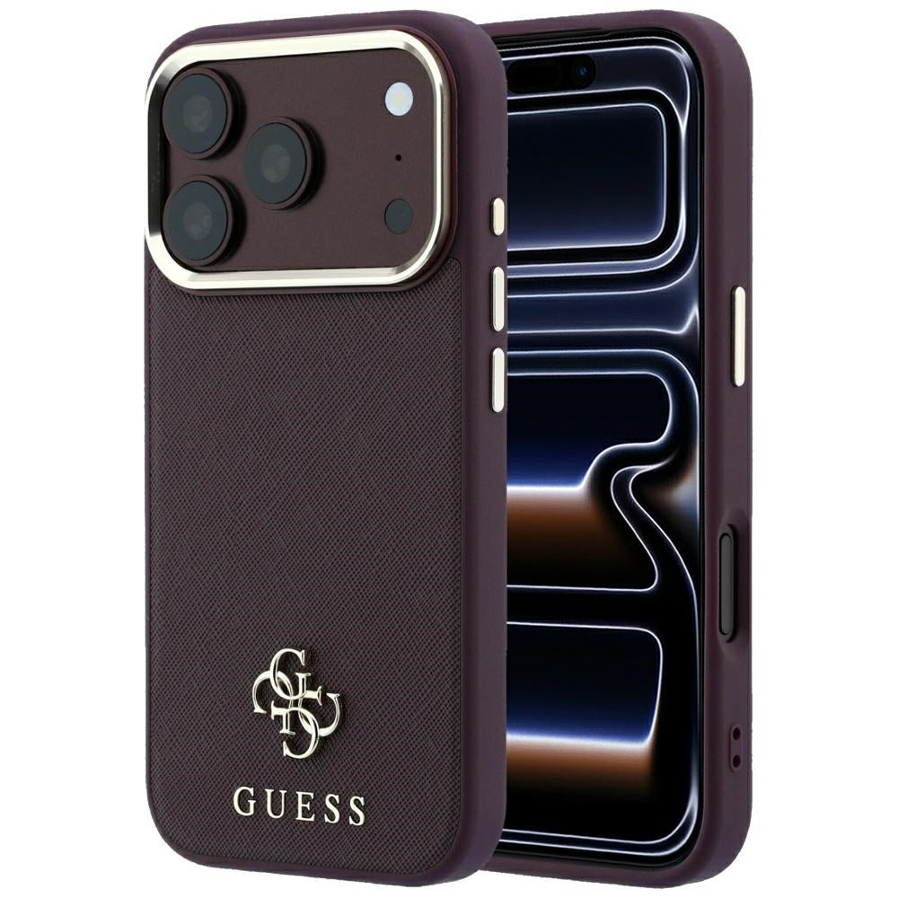 Guess iPhone 17 Pro/iPhone 18 Pro Kuori Saffiano 4G Classic Logo Burgundy
