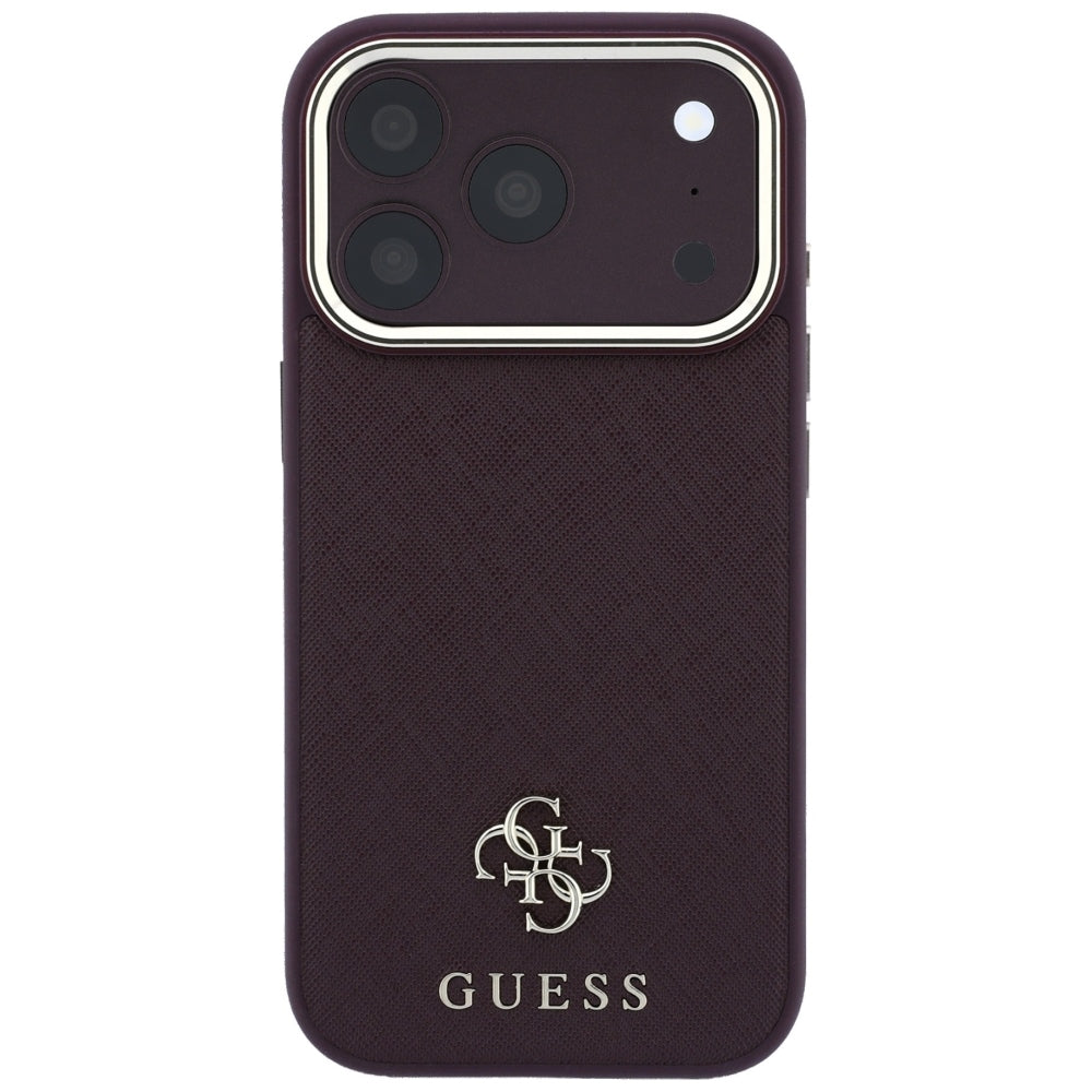 Guess iPhone 17 Pro/iPhone 18 Pro Kuori Saffiano 4G Classic Logo Burgundy