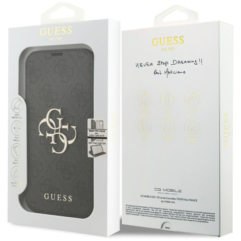 Guess iPhone 17 Pro/iPhone 18 Pro Kotelo Book 4G Metal Logo Musta