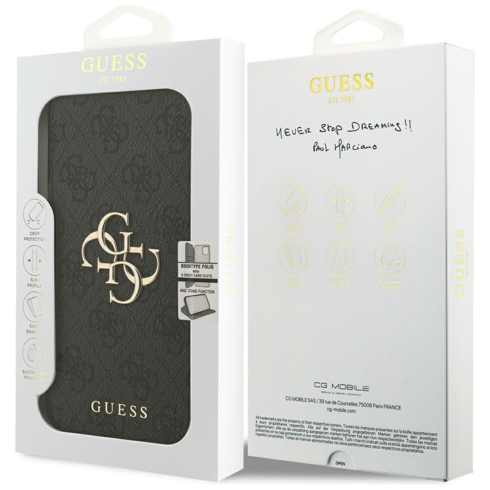 Guess iPhone 17 Pro Max/iPhone 18 Pro Max Kotelo Book 4G Metal Logo Musta