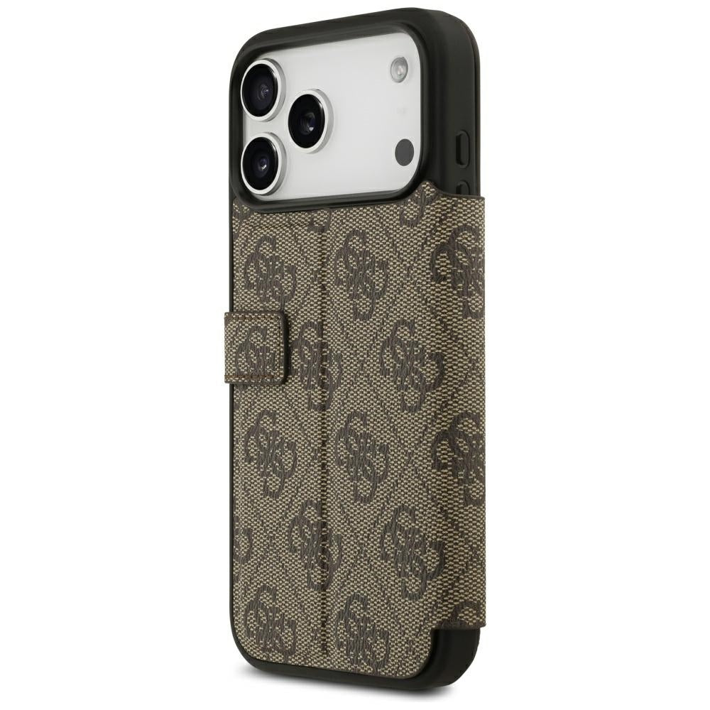 Guess iPhone 17 Pro Max/iPhone 18 Pro Max Kotelo Book 4G Metal Logo Ruskea