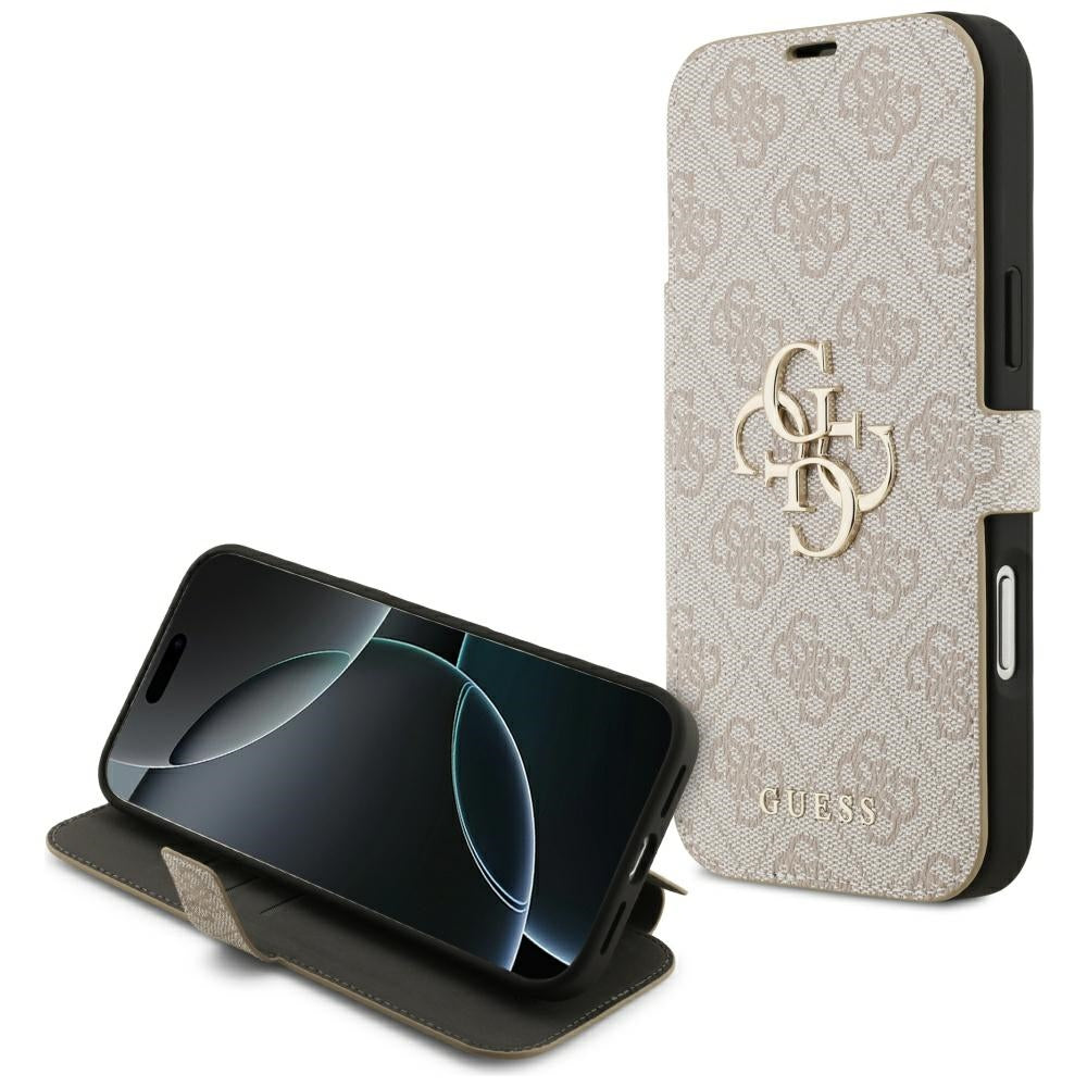 Guess iPhone 17 Pro Max/iPhone 18 Pro Max Kotelo Book 4G Metal Logo Vaaleanpunainen