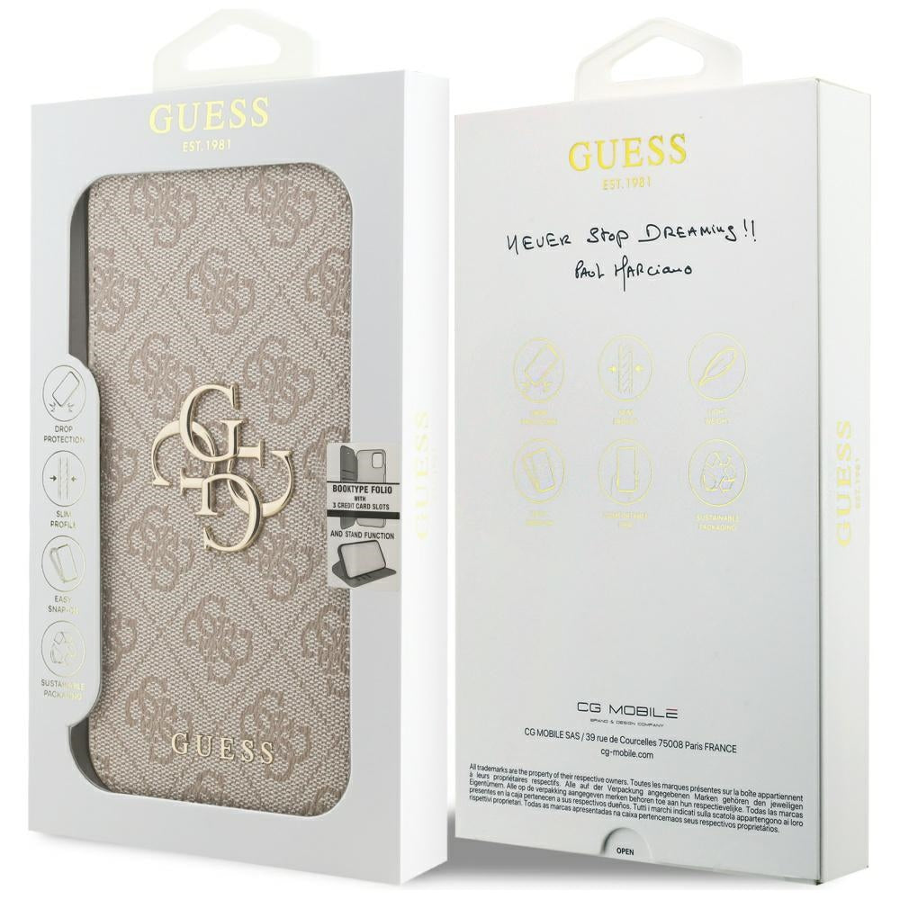 Guess iPhone 17 Pro Max/iPhone 18 Pro Max Kotelo Book 4G Metal Logo Vaaleanpunainen