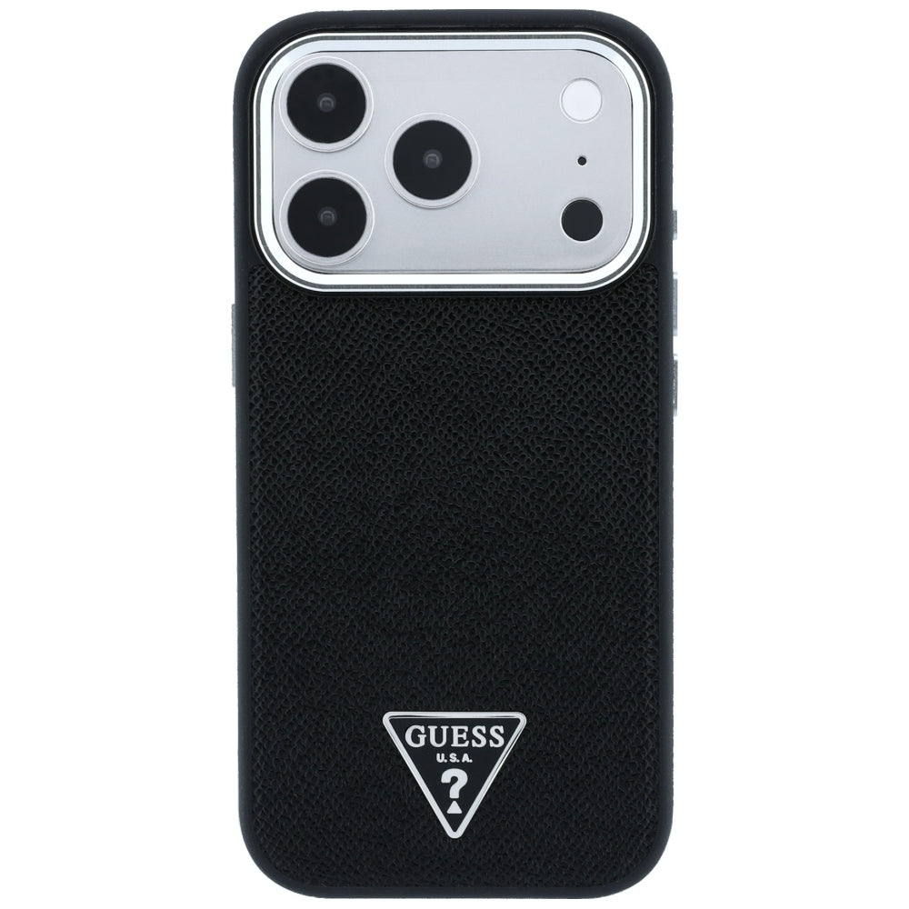 Guess iPhone 17 Pro Max/iPhone 18 Pro Max Kuori Grained Triangle Logo Musta