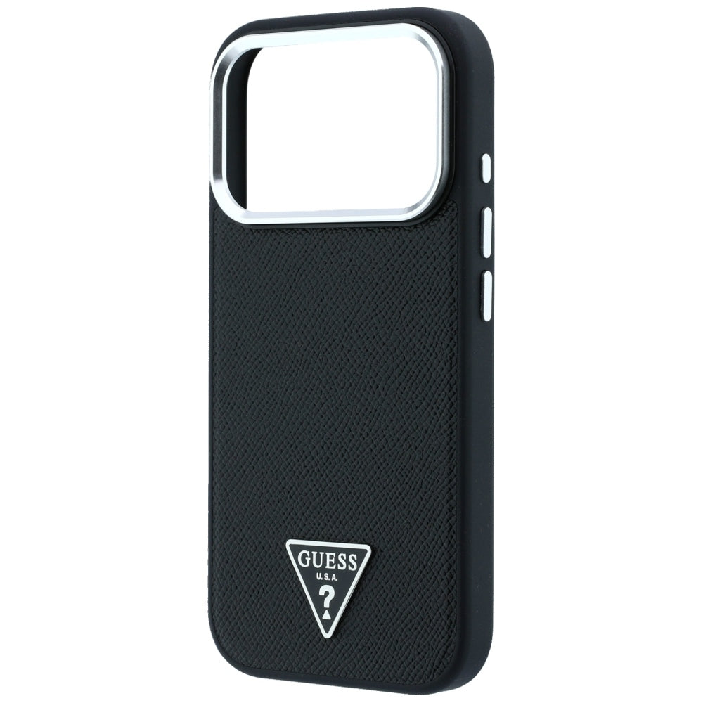 Guess iPhone 17 Pro Max/iPhone 18 Pro Max Kuori Grained Triangle Logo Musta