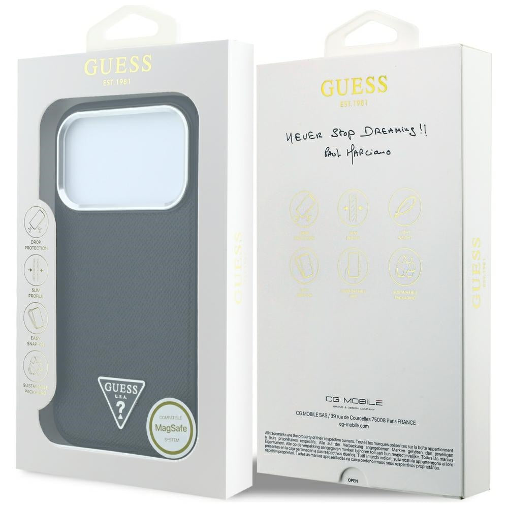 Guess iPhone 17 Pro Max/iPhone 18 Pro Max Kuori Grained Triangle Logo Musta