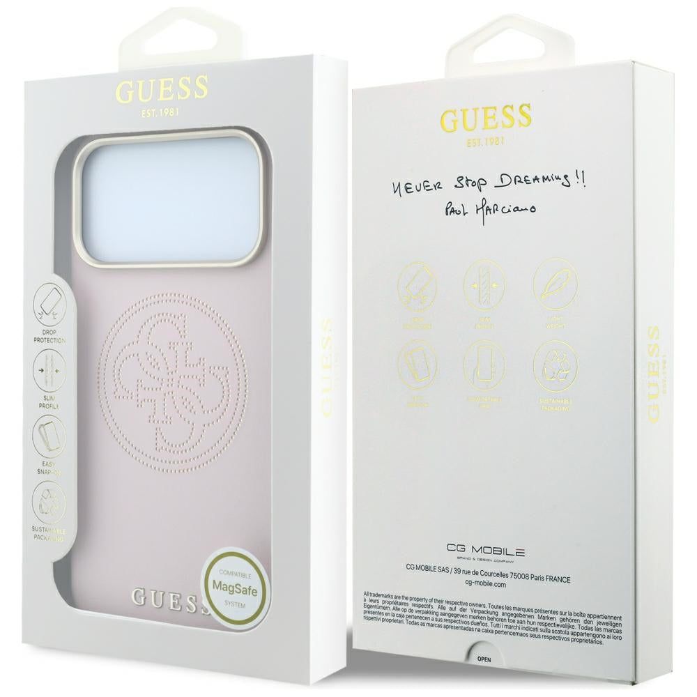 Guess iPhone 17 Pro Max/iPhone 18 Pro Max Kuori Perforated 4G Gold Logo Vaaleanpunainen