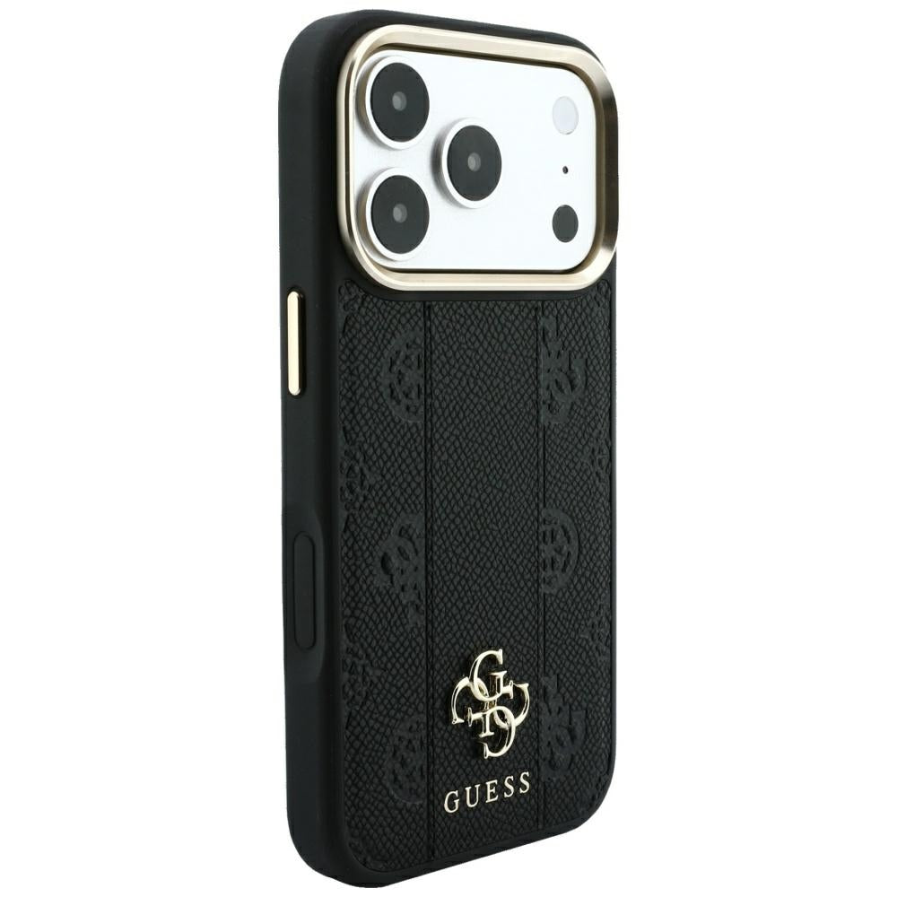 Guess iPhone 17 Pro Max/iPhone 18 Pro Max Kuori Stripe Peony 4G Logo Musta