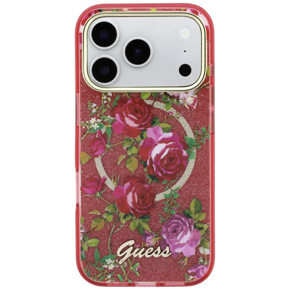 Guess iPhone 17 Pro Max/iPhone 18 Pro Max Kuori Glitter Blossom Roses Burgundy