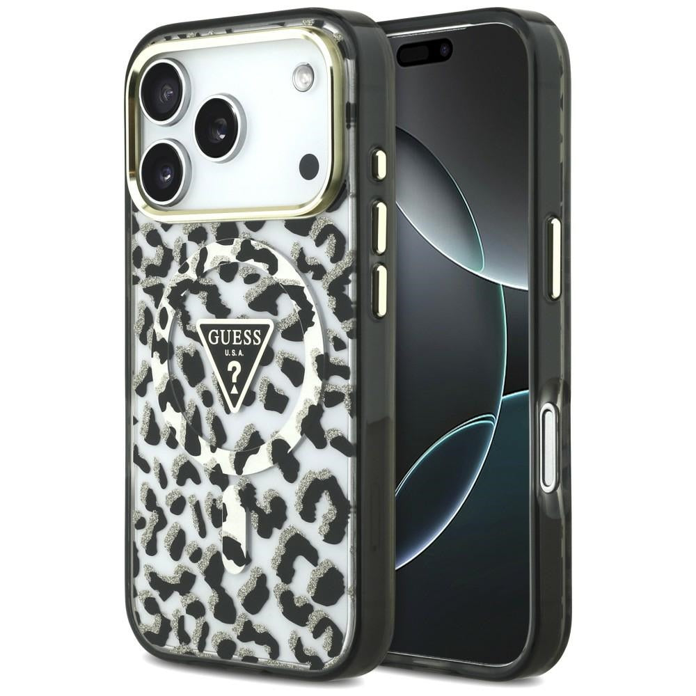 Guess iPhone 17 Pro/iPhone 18 Pro Kuori Leopard Glitter Musta