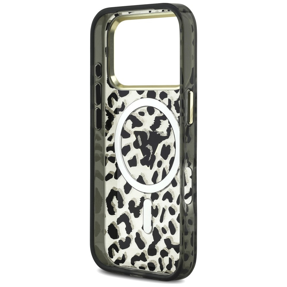 Guess iPhone 17 Pro/iPhone 18 Pro Kuori Leopard Glitter Musta