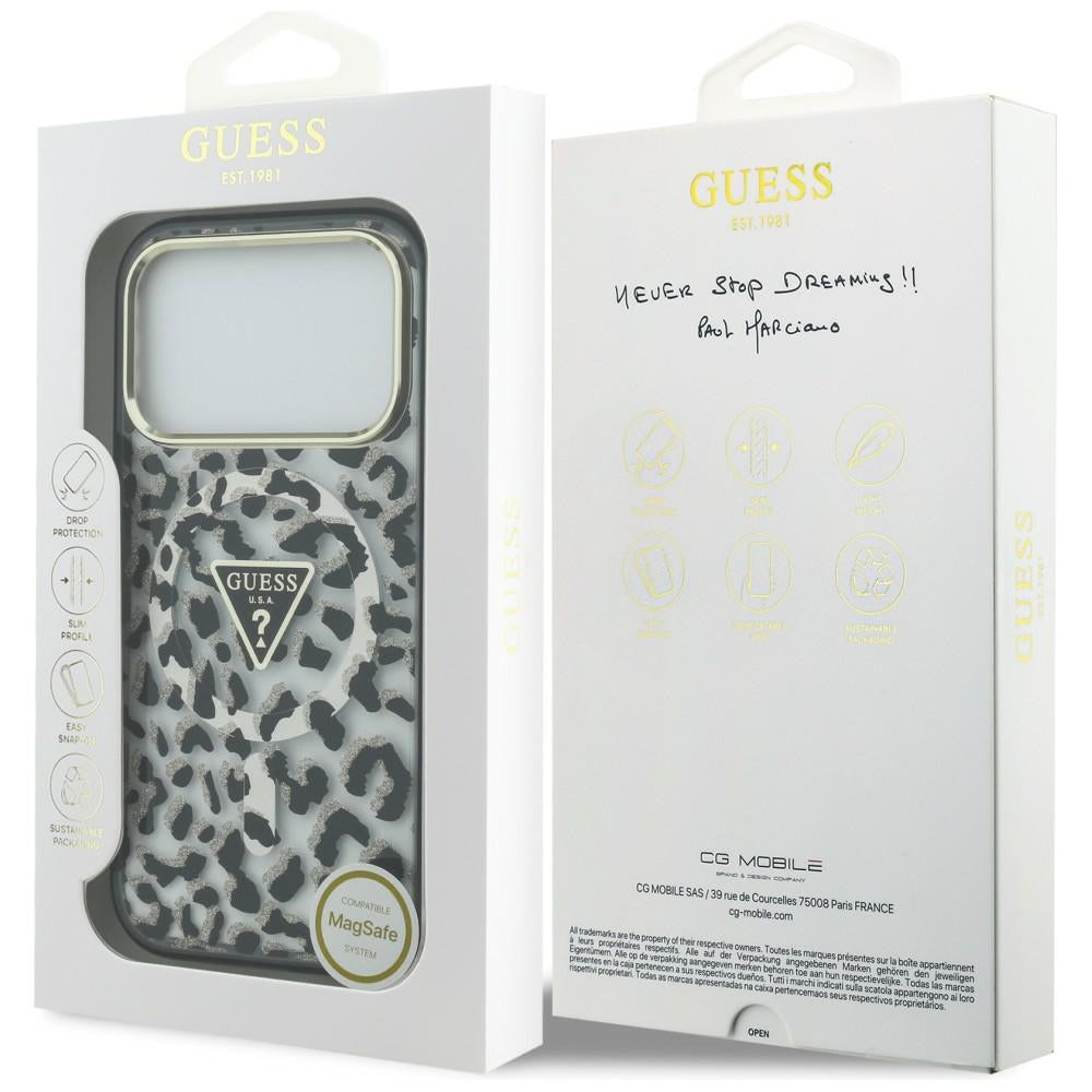 Guess iPhone 17 Pro/iPhone 18 Pro Kuori Leopard Glitter Musta