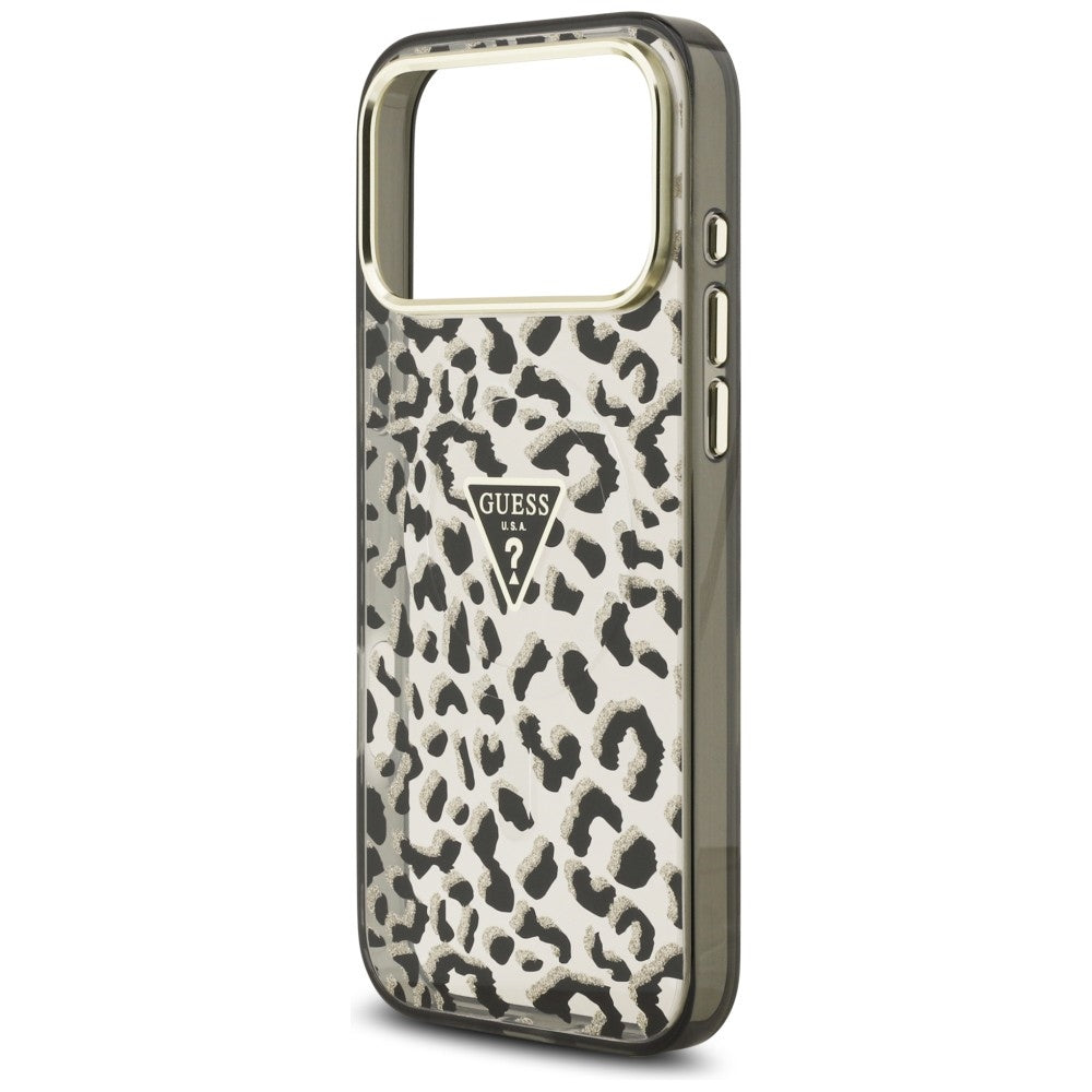 Guess iPhone 17 Pro Max/iPhone 18 Pro Max Kuori Leopard Glitter Musta